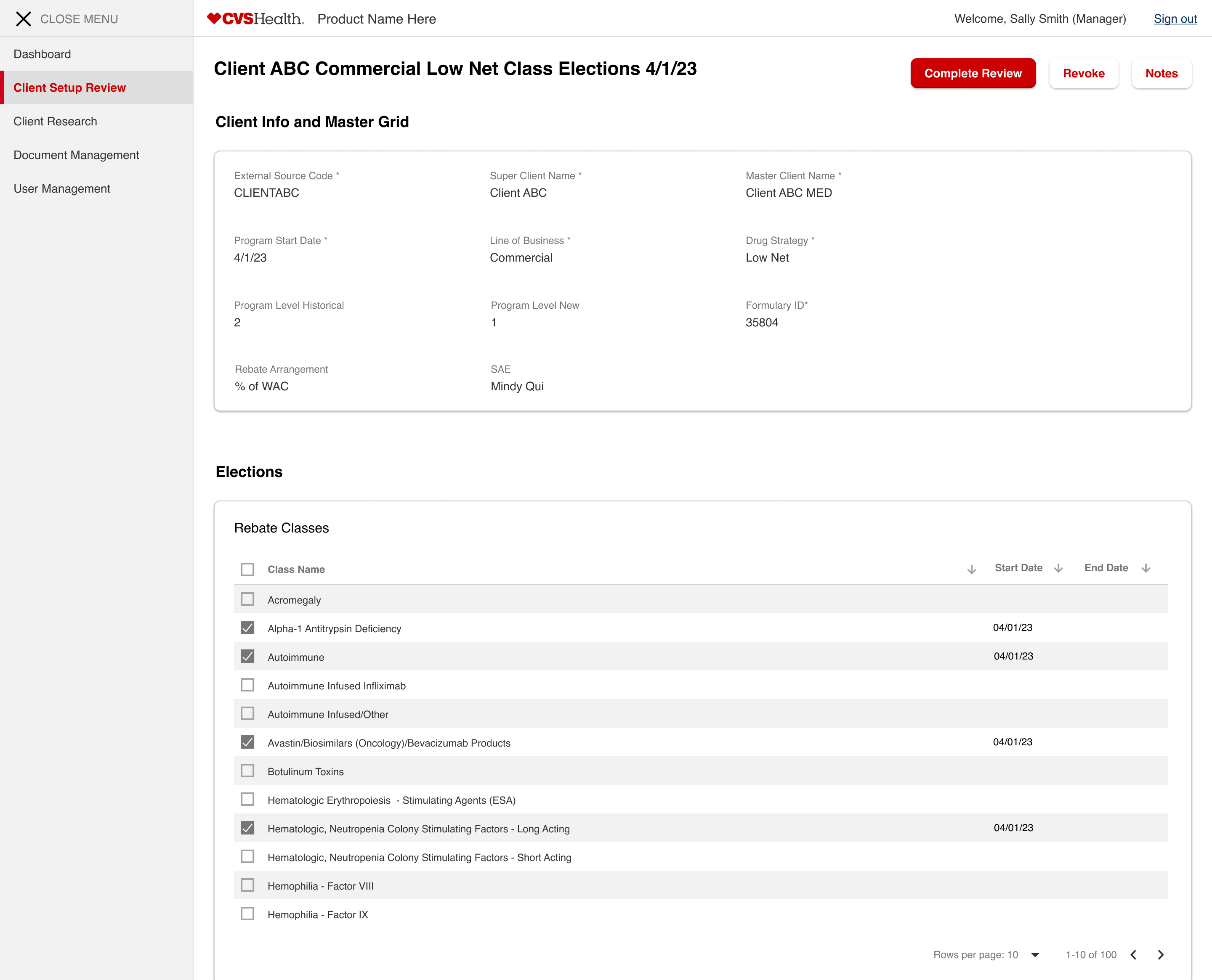 wireframe of MRPAT Summary Page