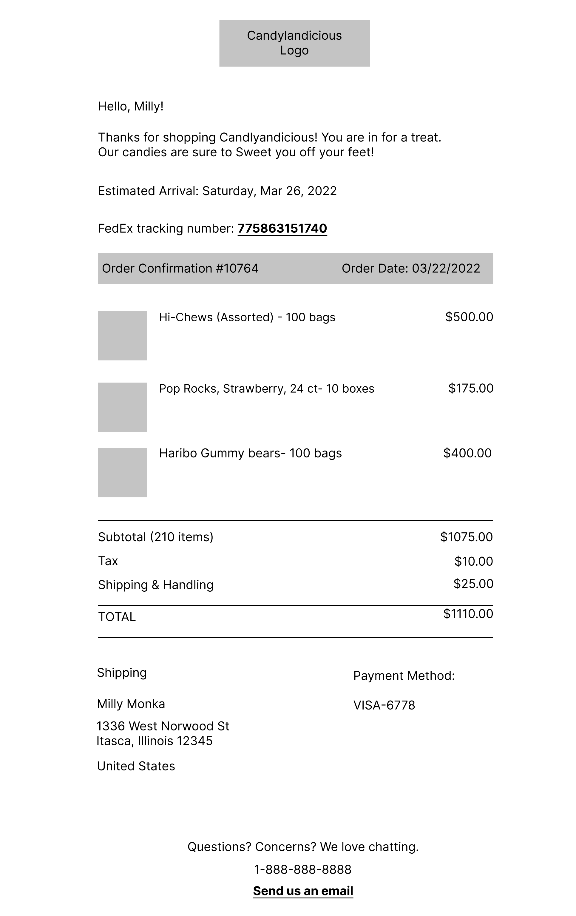 Wireframe of Candy Receipt