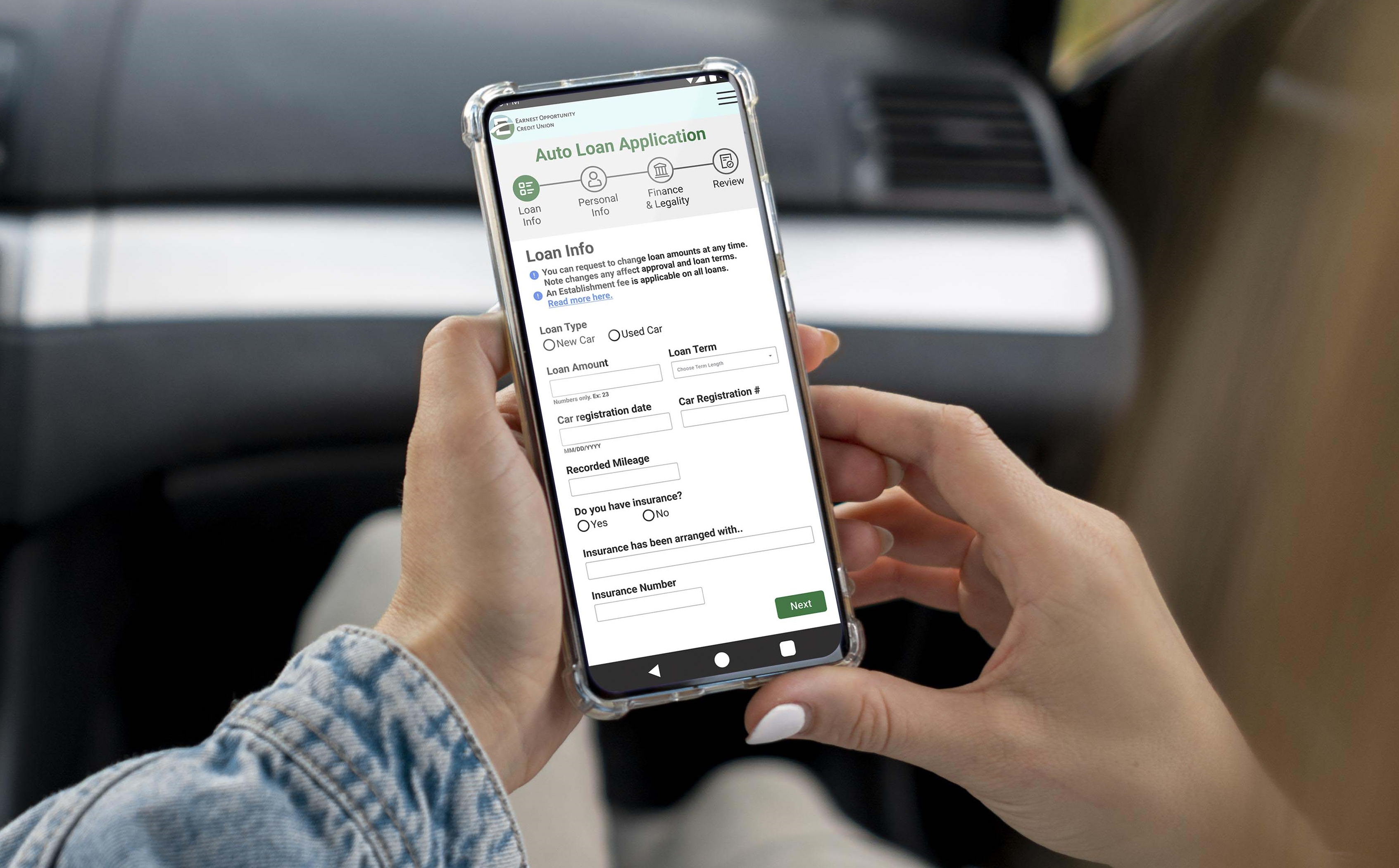 car loan application mockup