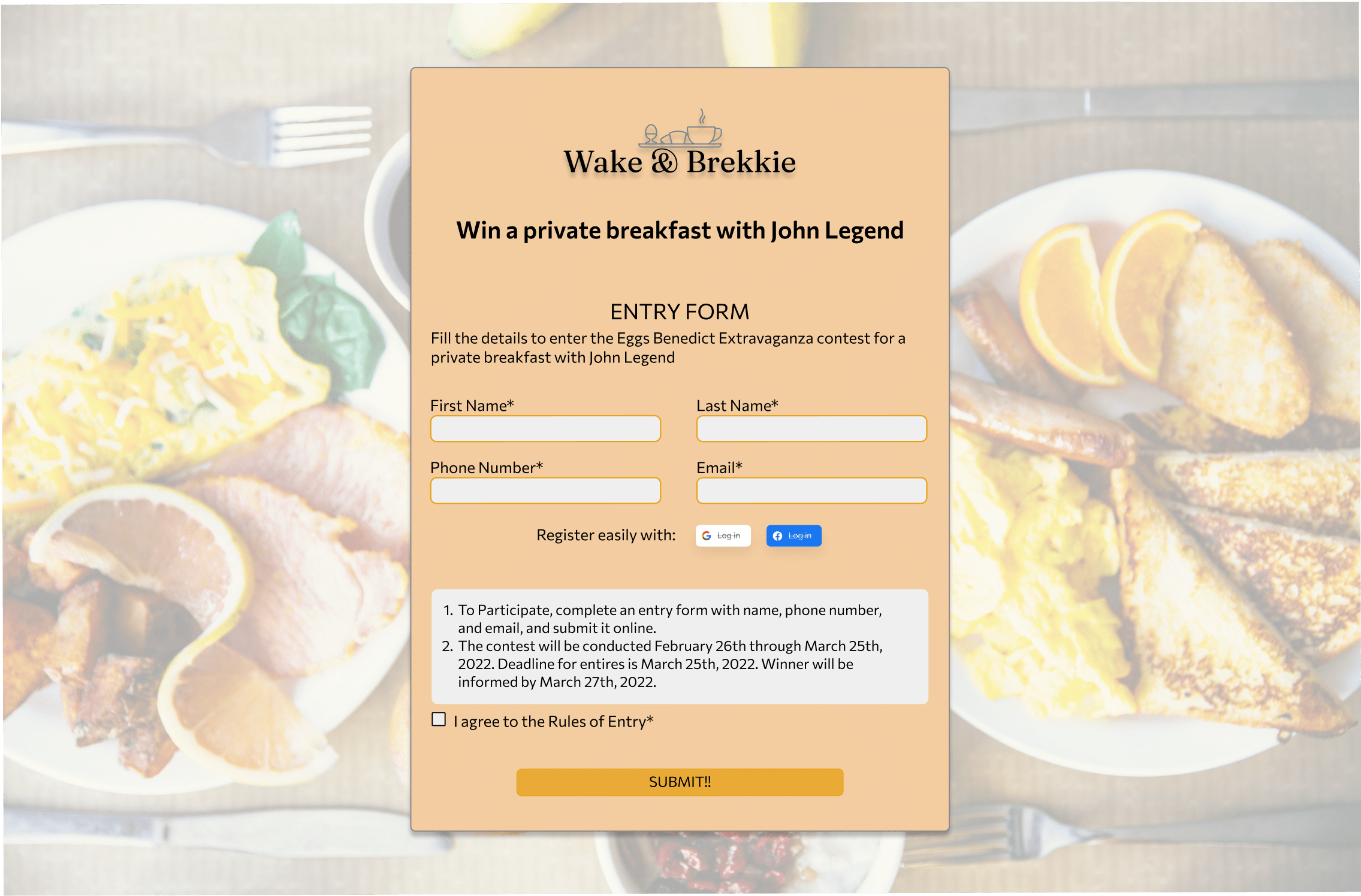 contest page with egg background; form centered