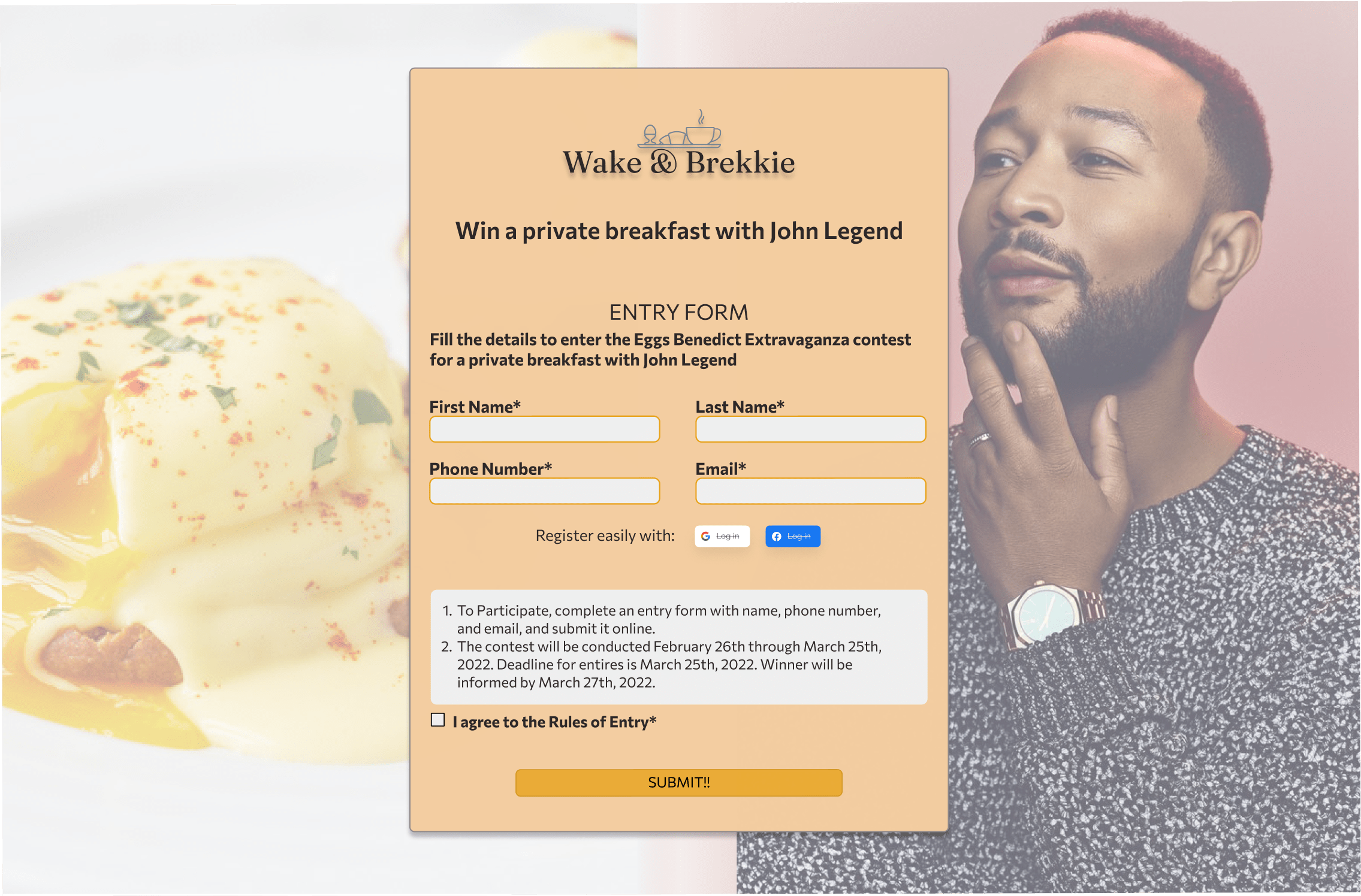 contest page with egg on left, john legend right; form centered