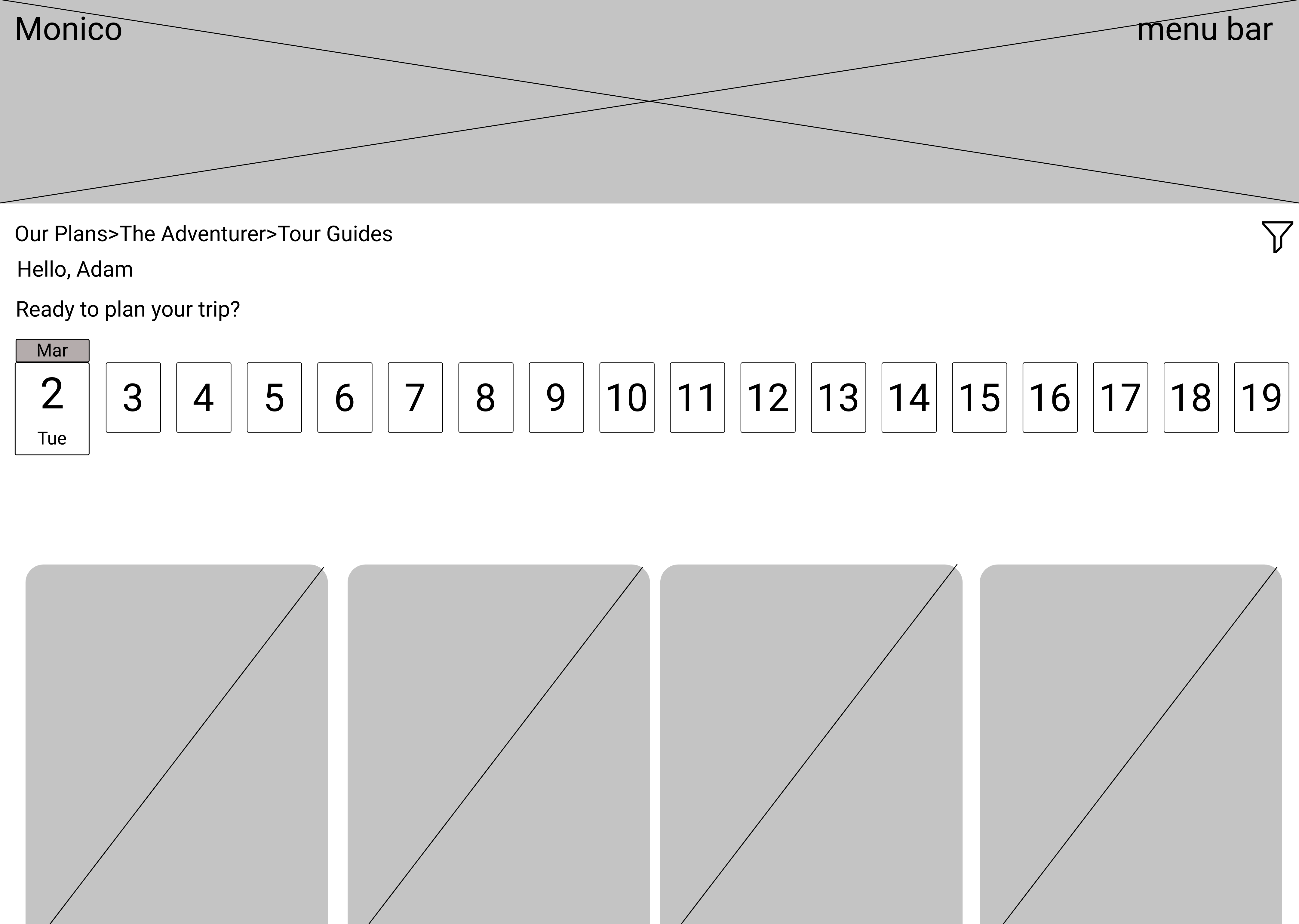 wireframe of trip planner